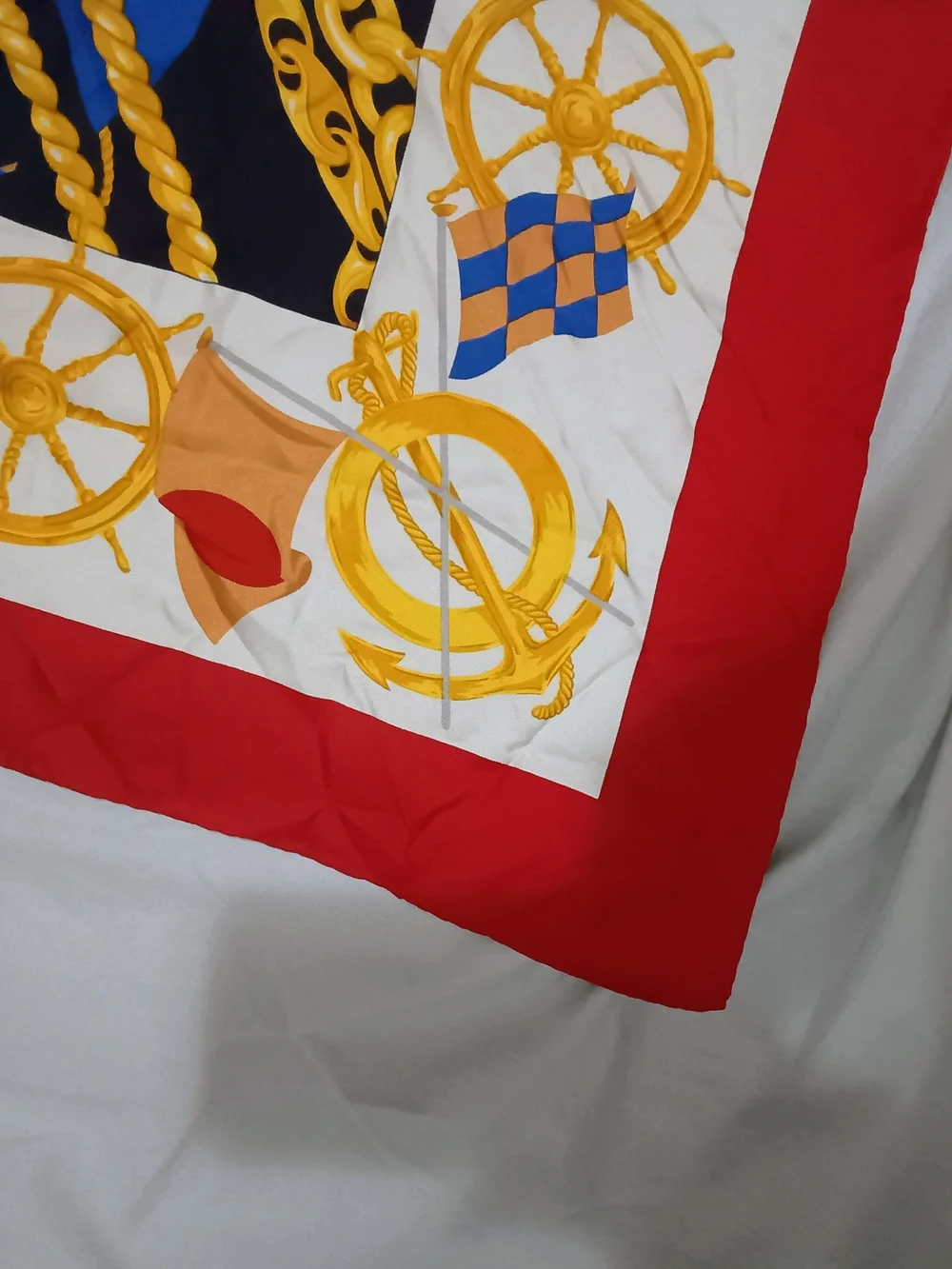Celine Red, Navy, White & Gold Nautical Silk Scarf